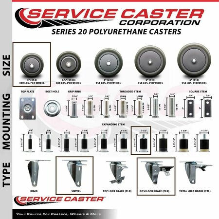 Service Caster 3'' Gray Poly Swivel 1-1/2'' Expanding Stem Caster with Brake SCC-EX20S314-PPUB-PLB-112